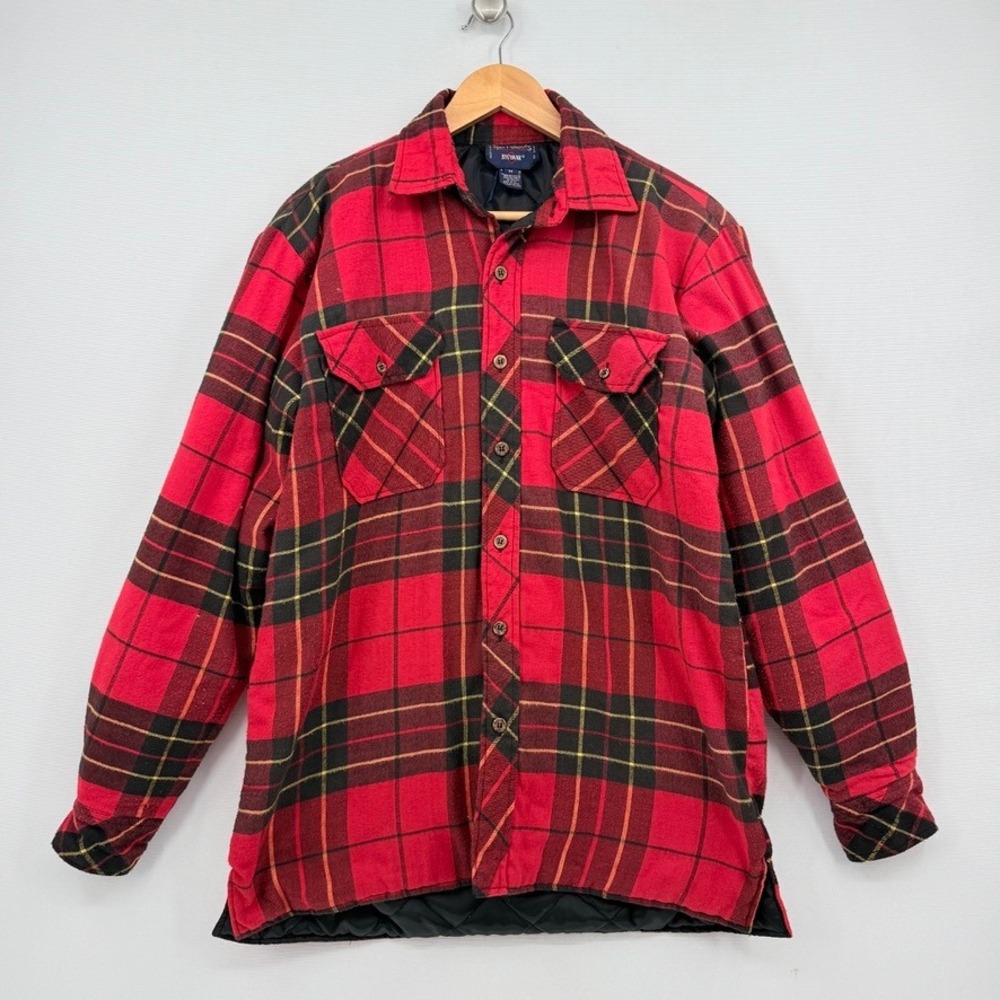 Big Yank Flannel Shirt Jacket Men Medium Red Plaid Quilted Lumberjack Rugged Vtg